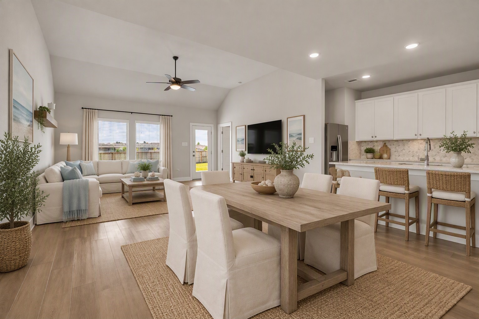 Virtually staged dining and living area
