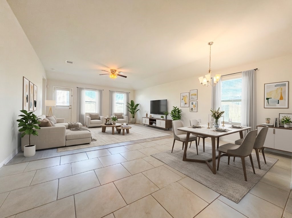 digital staged living room and dinning area