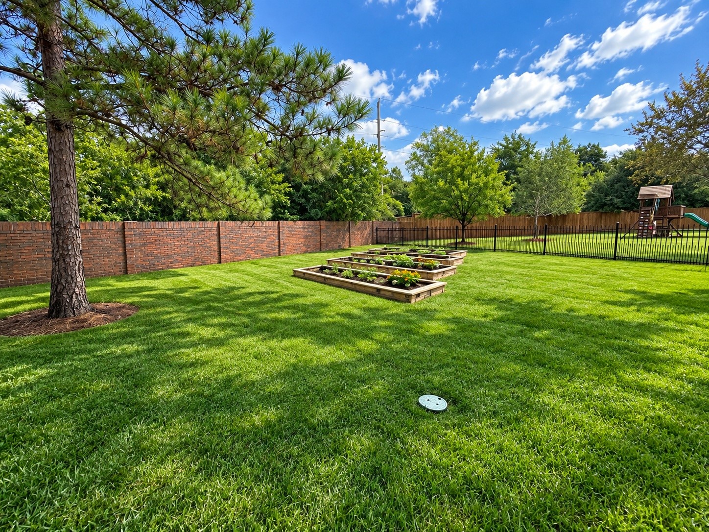 Fully Fenced in Side yard with plant beds and separate irrigation. Virtually enhanced.