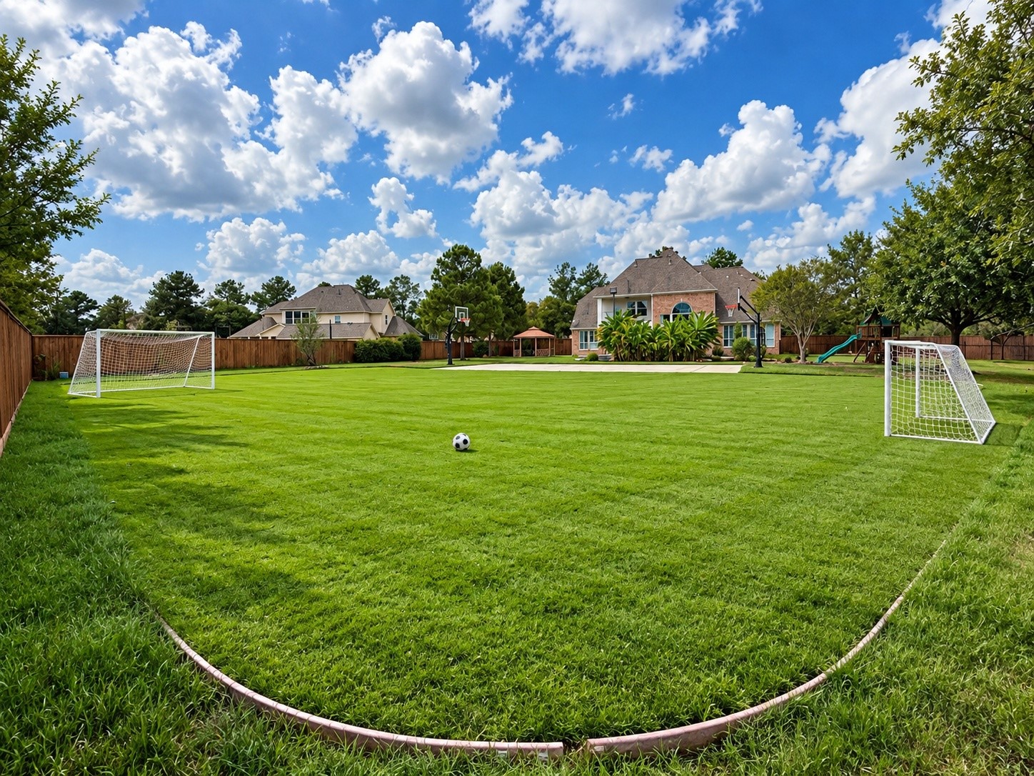 Astroturf soccer field or use for golf putting. Virtually enhanced