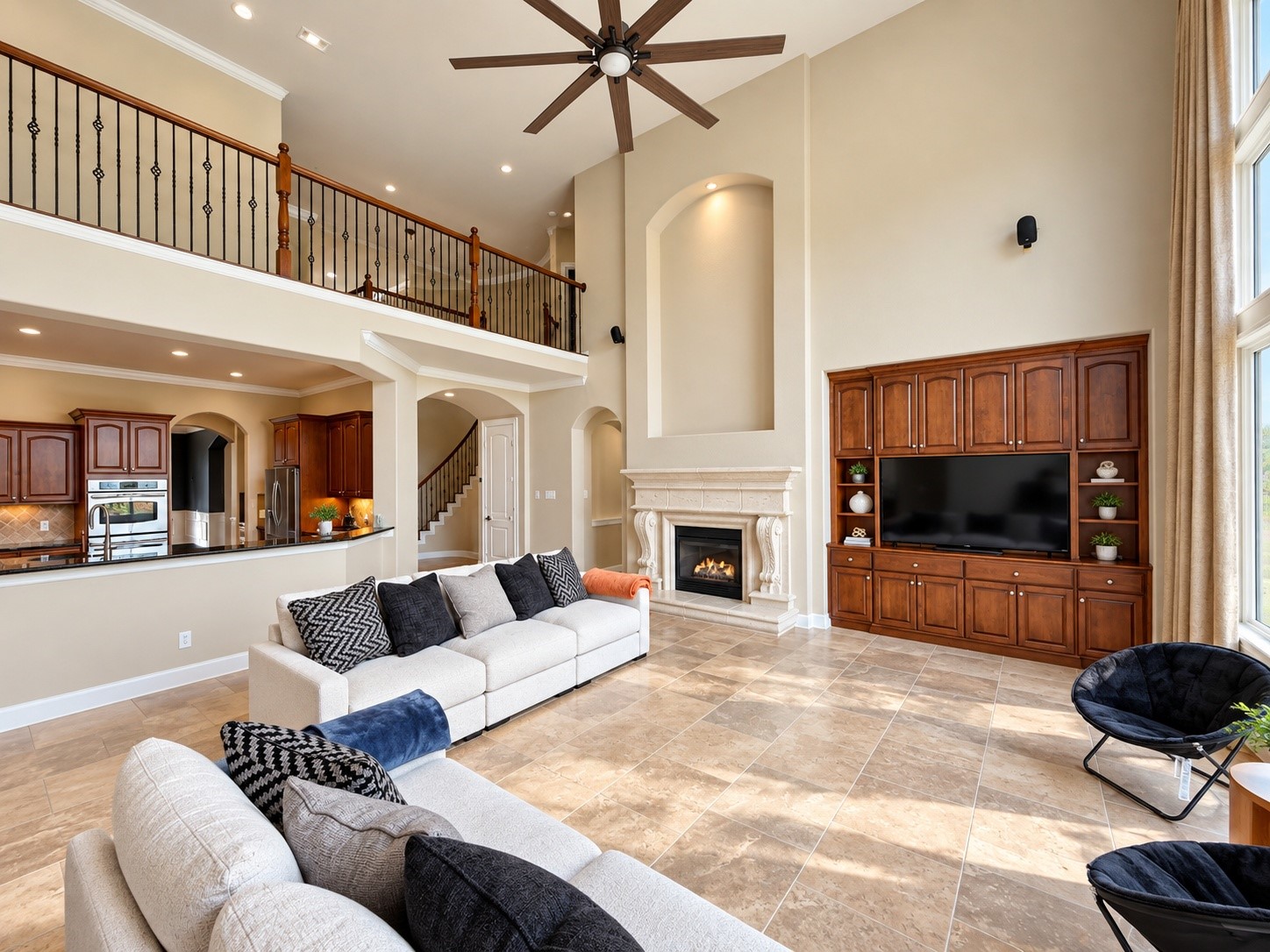 Living room high ceilings Virtually enhanced photo