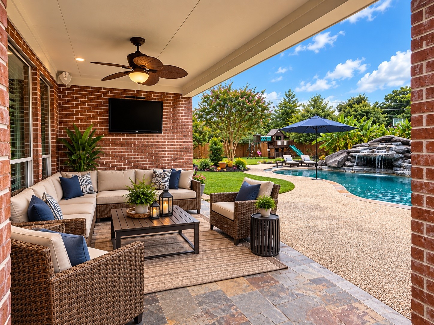 Covered patio. Virtually staged