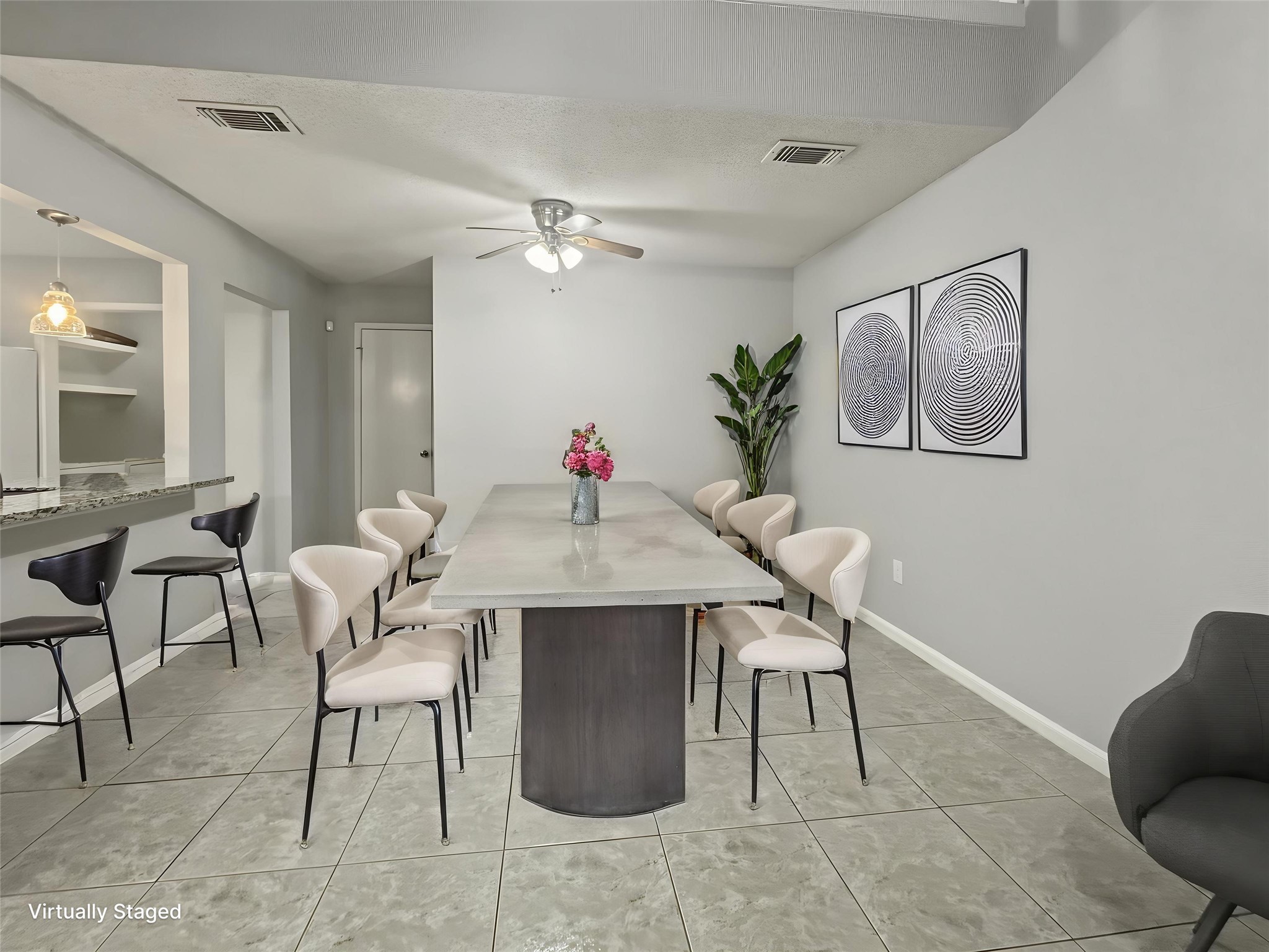 Fantastic view of the dining room virtual staged.