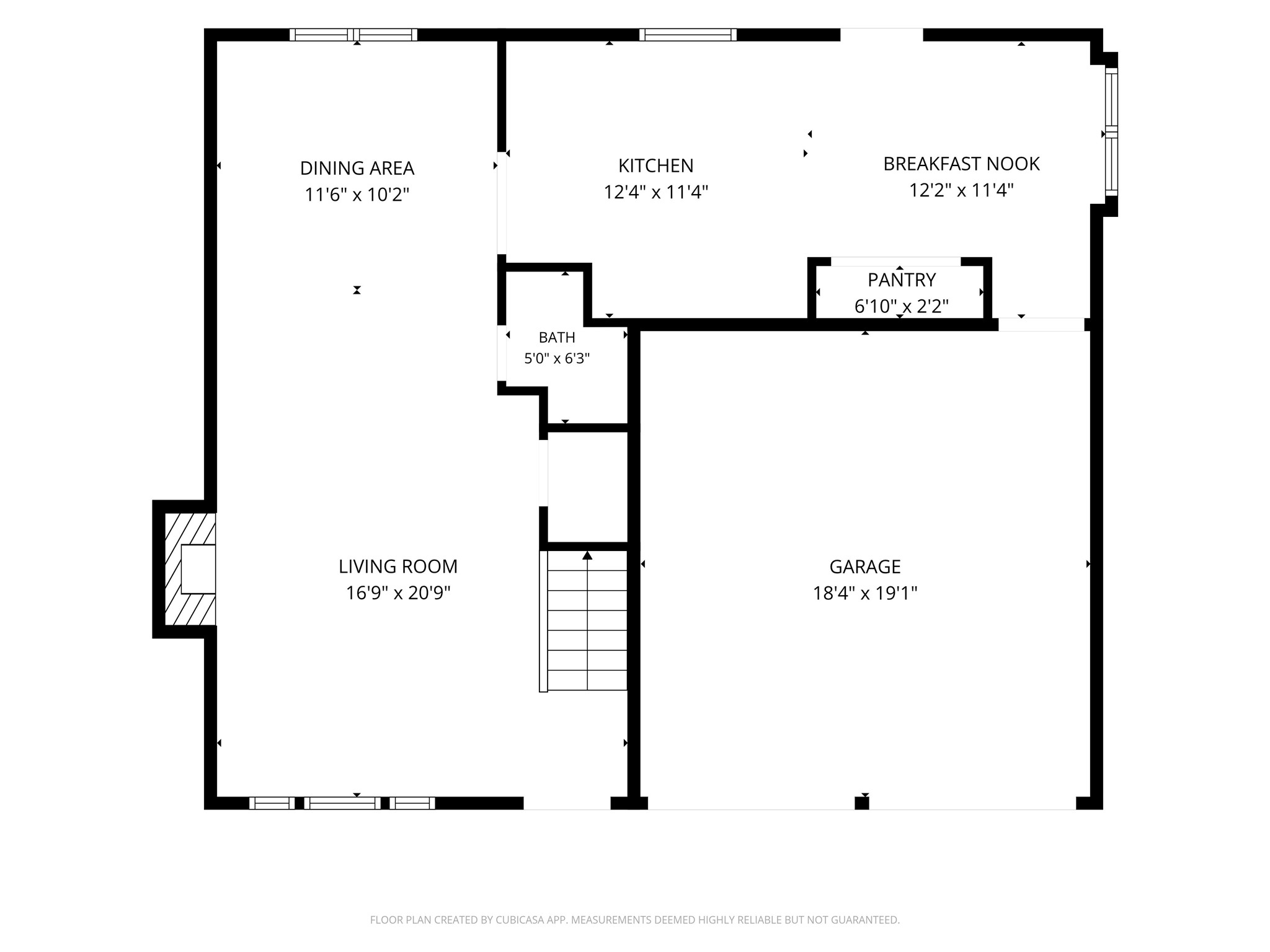 Main floor featuring an open-concept living room, dining area, and kitchen with a breakfast nook. Includes a pantry, half bathroom, and direct access to garage off breakfast room.
