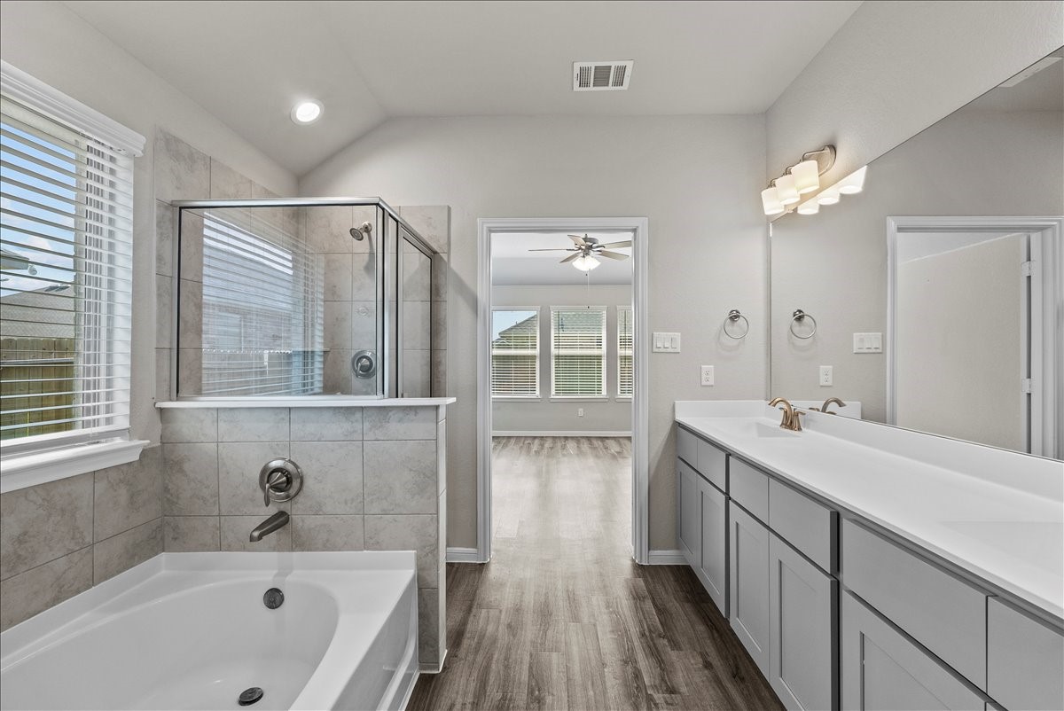 with seperate soaker tub and shower