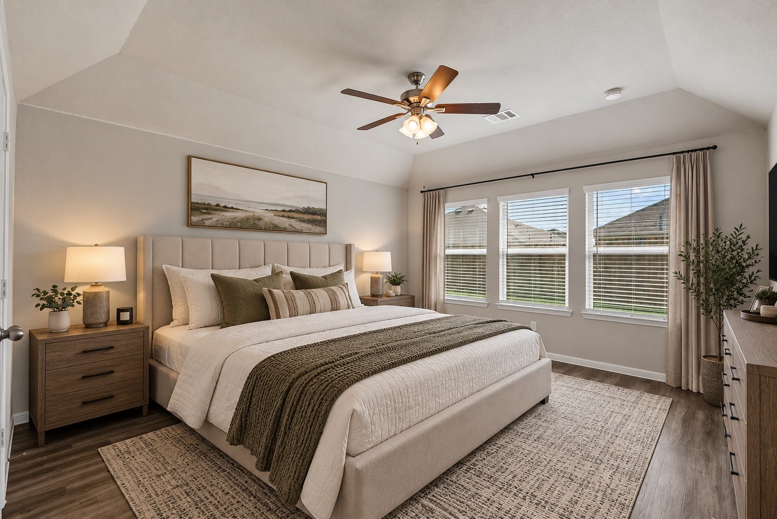 large primary bedroom. This photo has been virtually staged