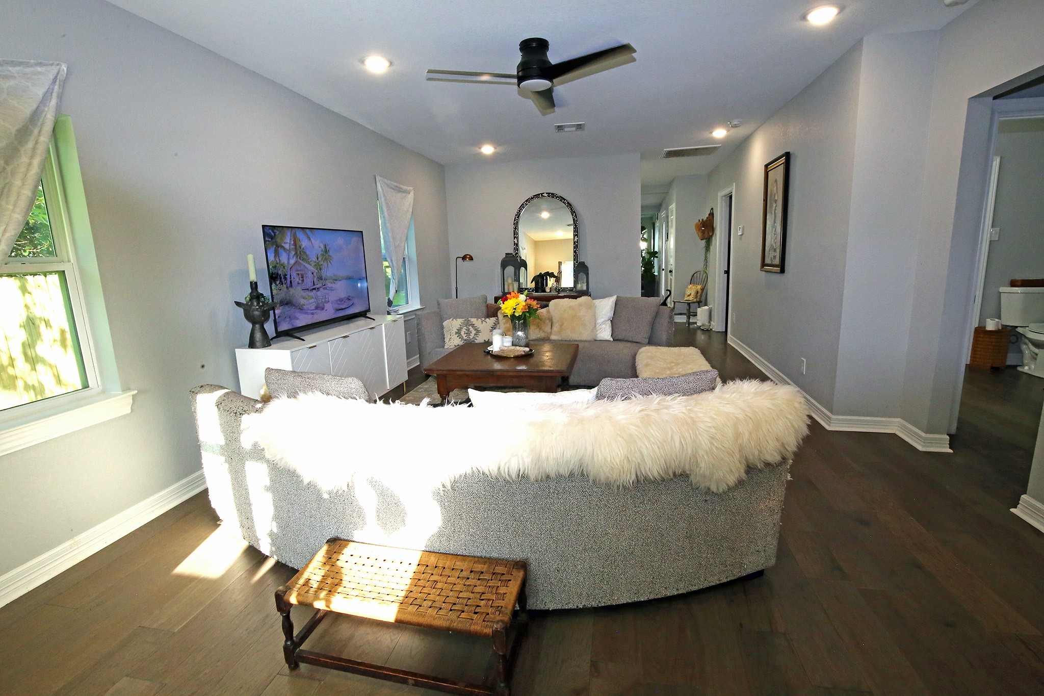 Living Room with hardwood flooring.