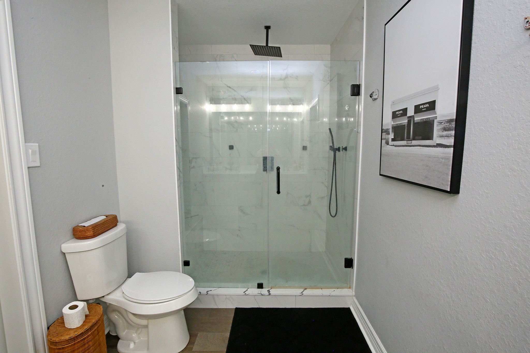 Oversized Shower with Rain Shower Head and Surrounding Jets!