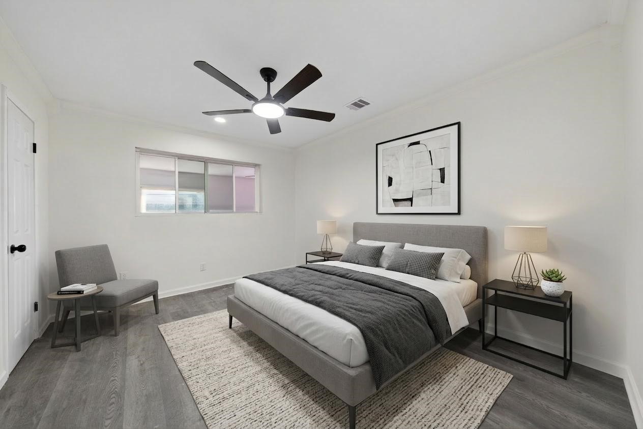Virtually staged primary bedroom