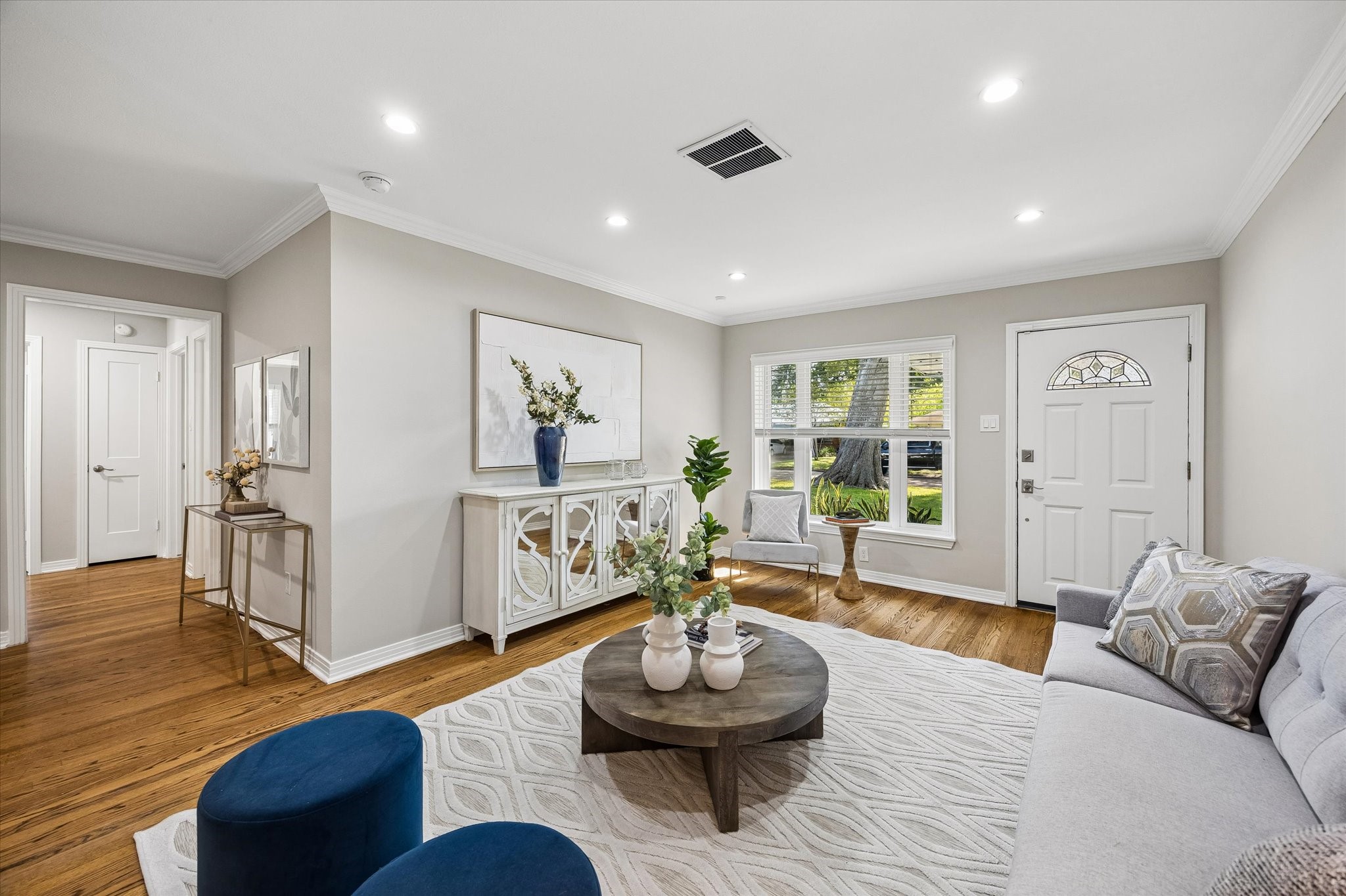 A beautiful blend of classic character, modern lighting, and effortless comfort.
