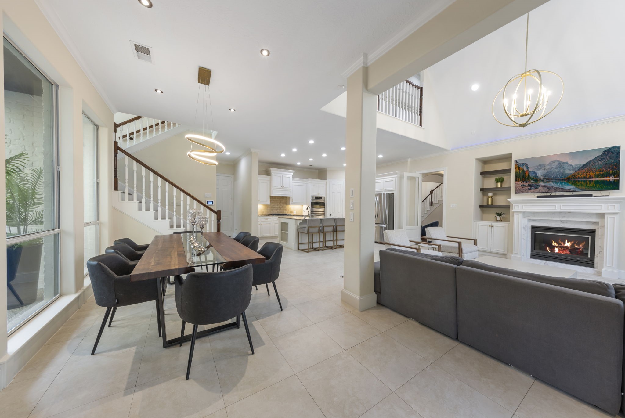 The view from the back door highlights a seamless flow throughout the living area.