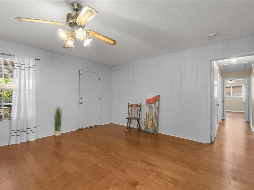 Living room showing hallway to bedrooms
