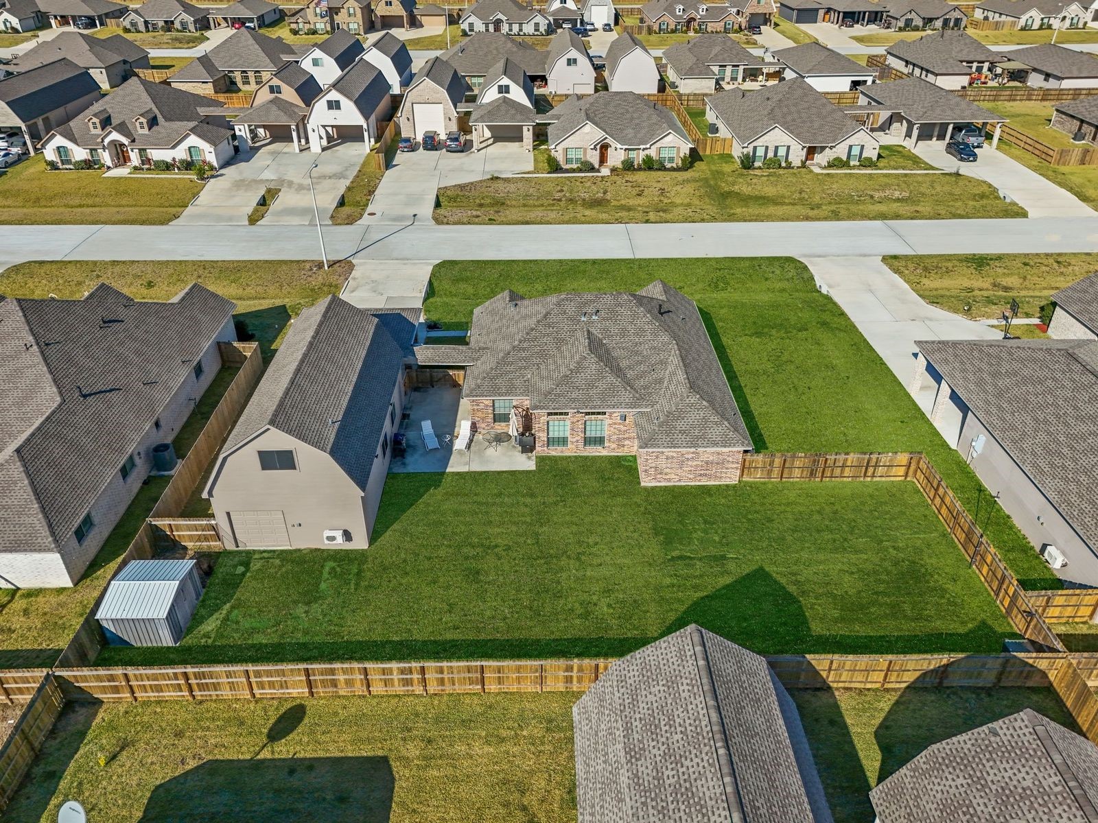 Aerial view of the large backyard