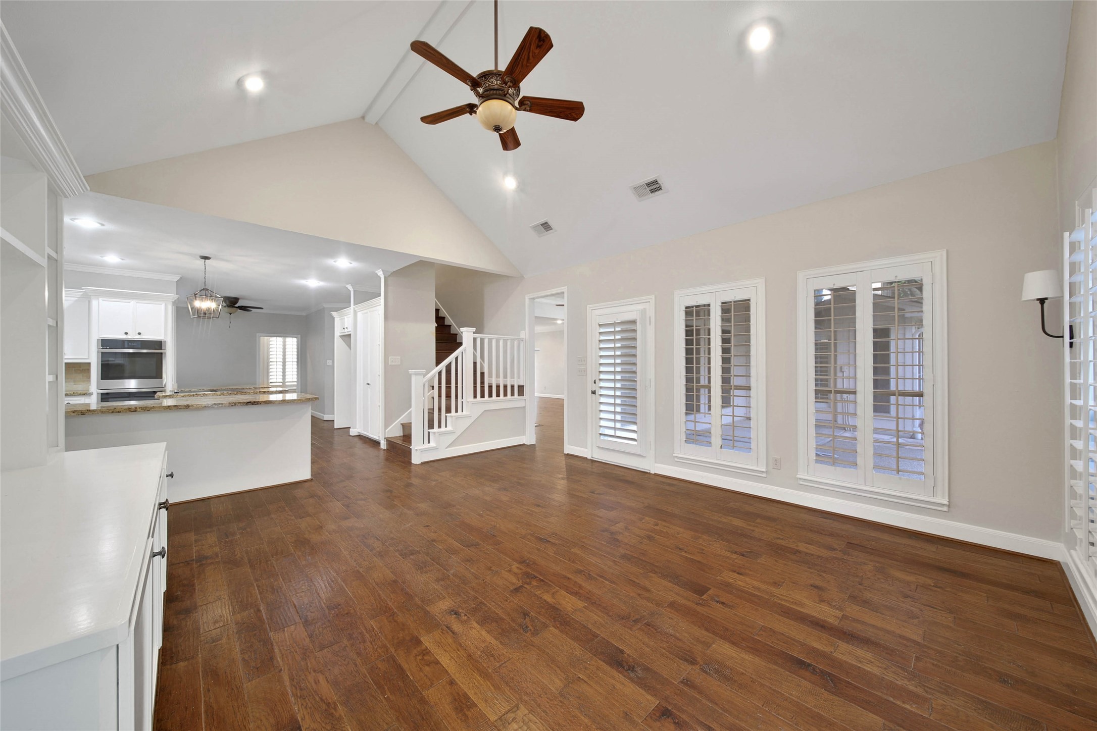 The Den offers a 2nd living area downstairs and is a flexible space that could be a media room, play space or second large living room. Two separate French doors leads that out to the patio and breezeway areas.