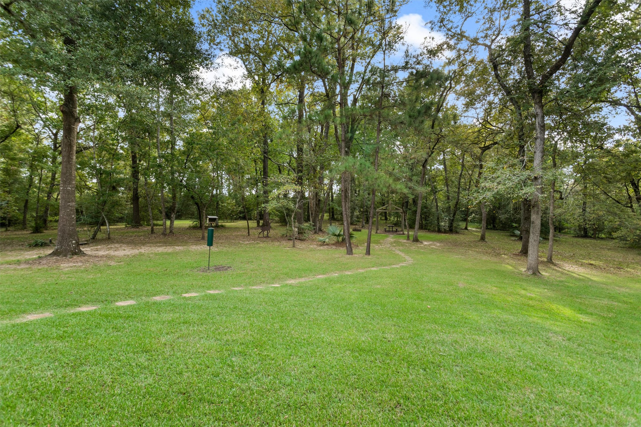 Open lawn framed by mature trees