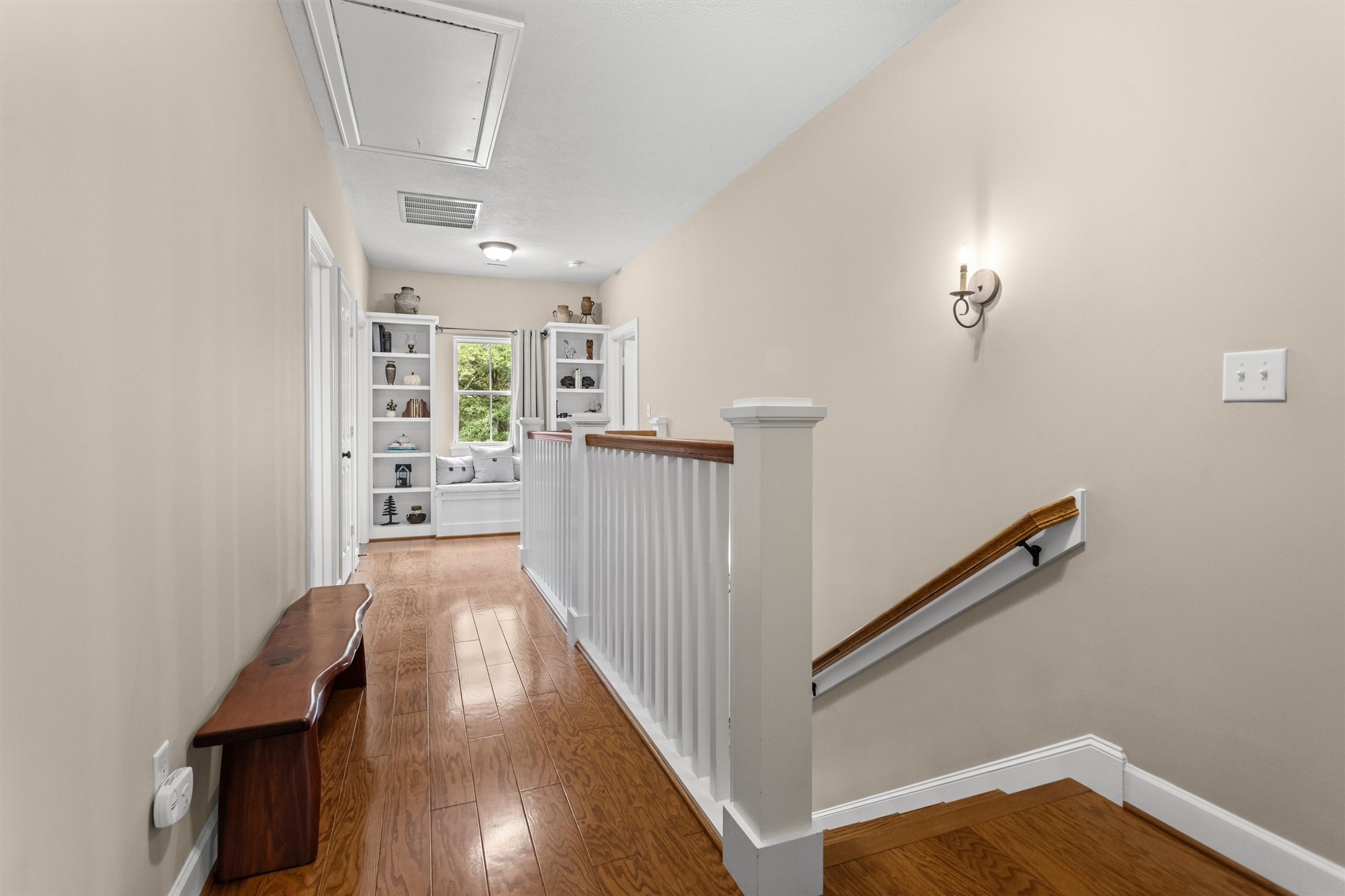 Upstairs landing with views of the trees