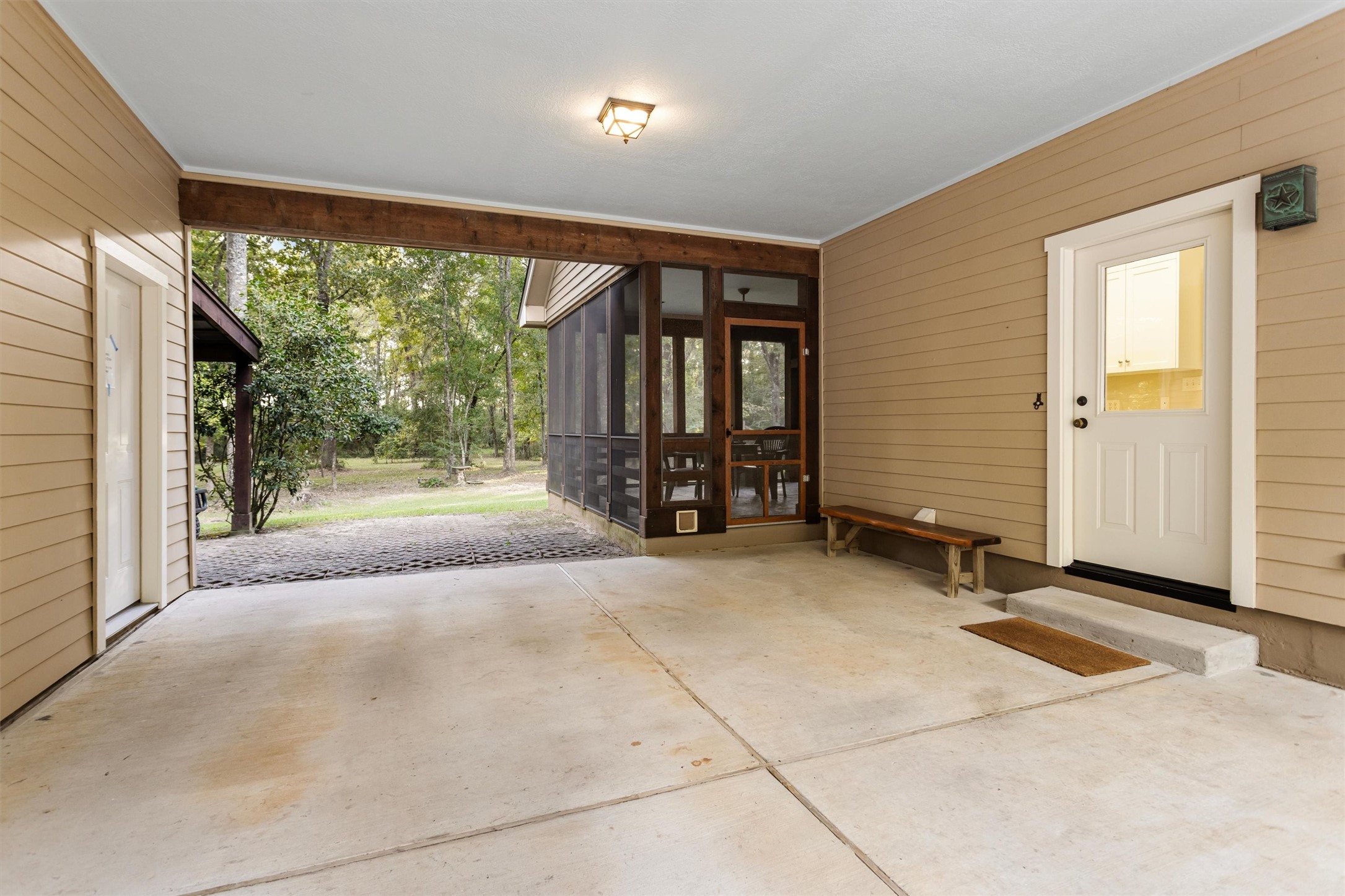 Covered breezeway linking the garage.