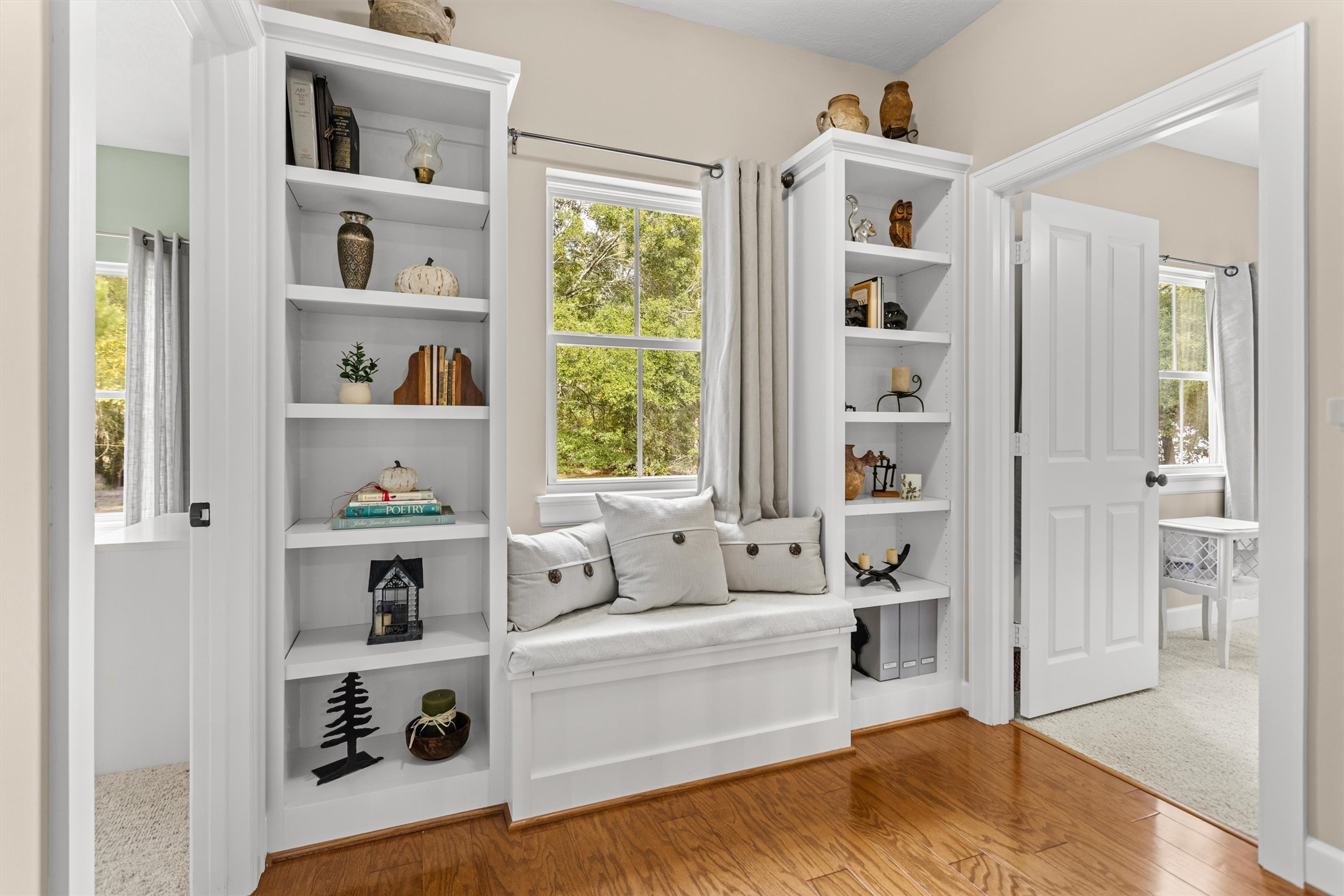 Built-in reading nook with a window seat