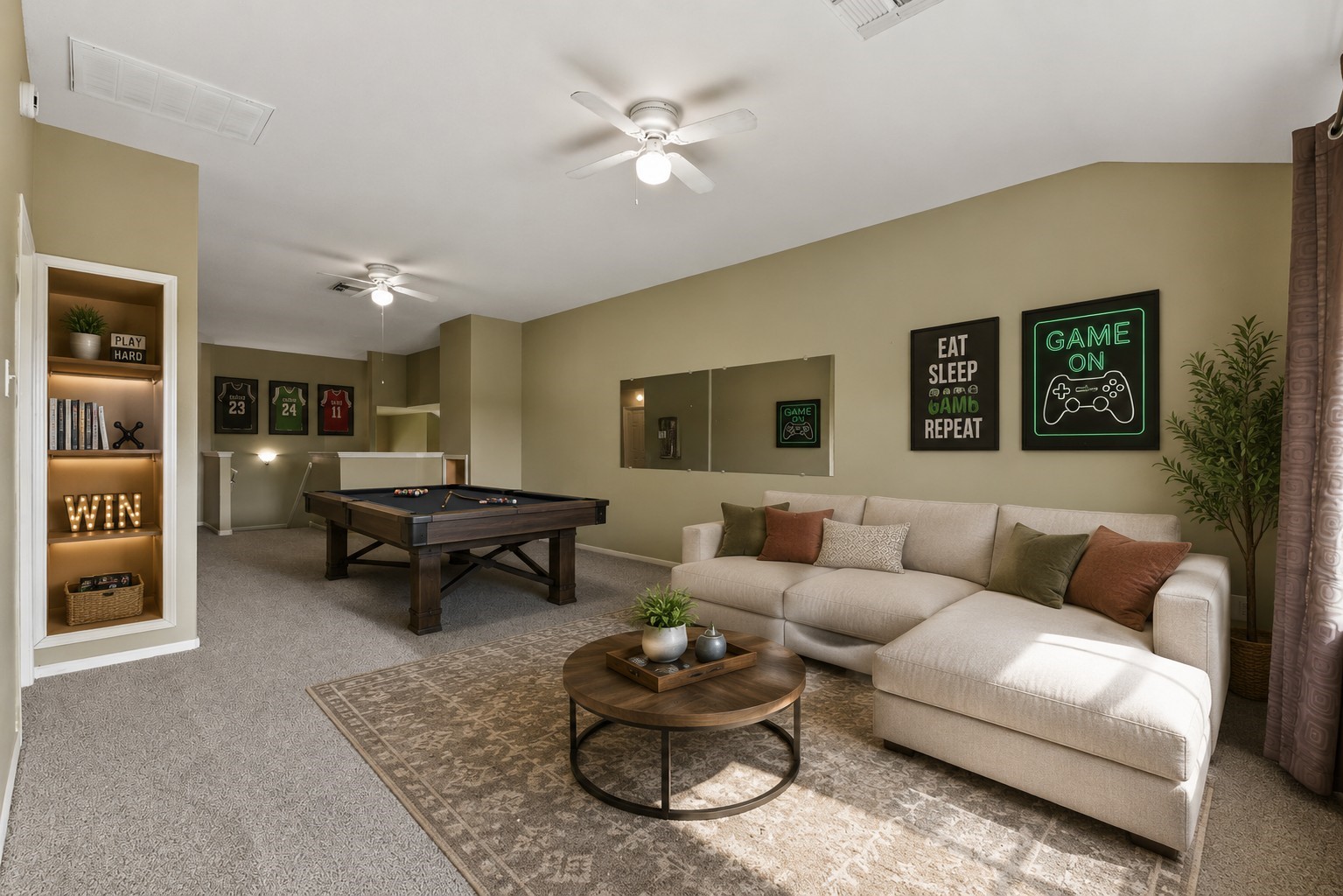 Game room virtually staged