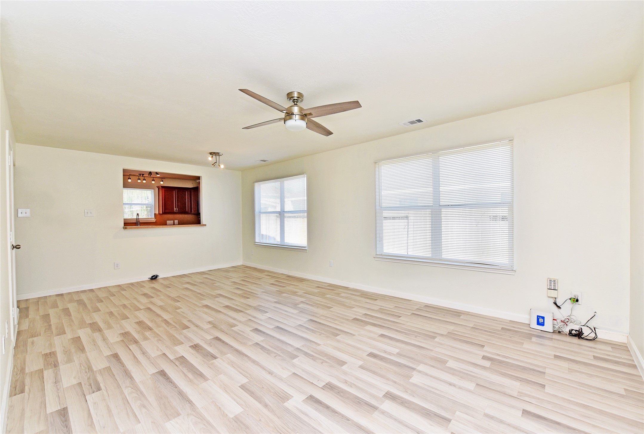This family room has room for a dining table if you need extra dining space.