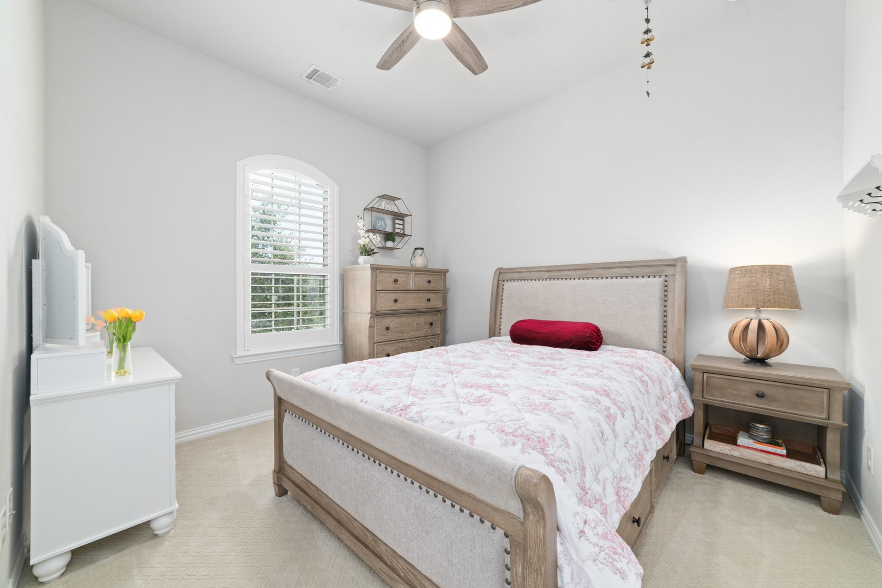 Cozy bedroom with a serene ambiance.