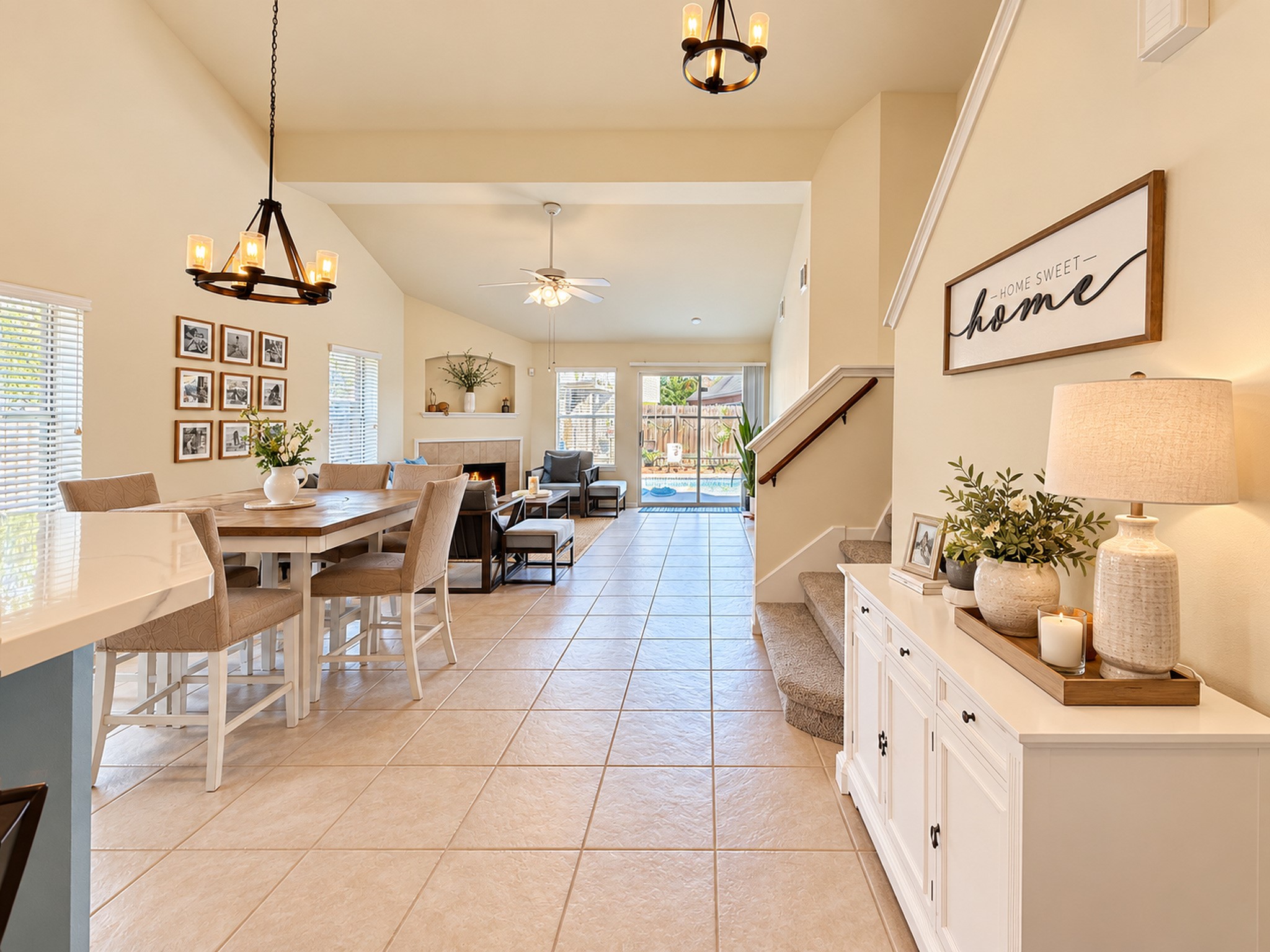 Dining Room has a dramatic vaulted ceiling
