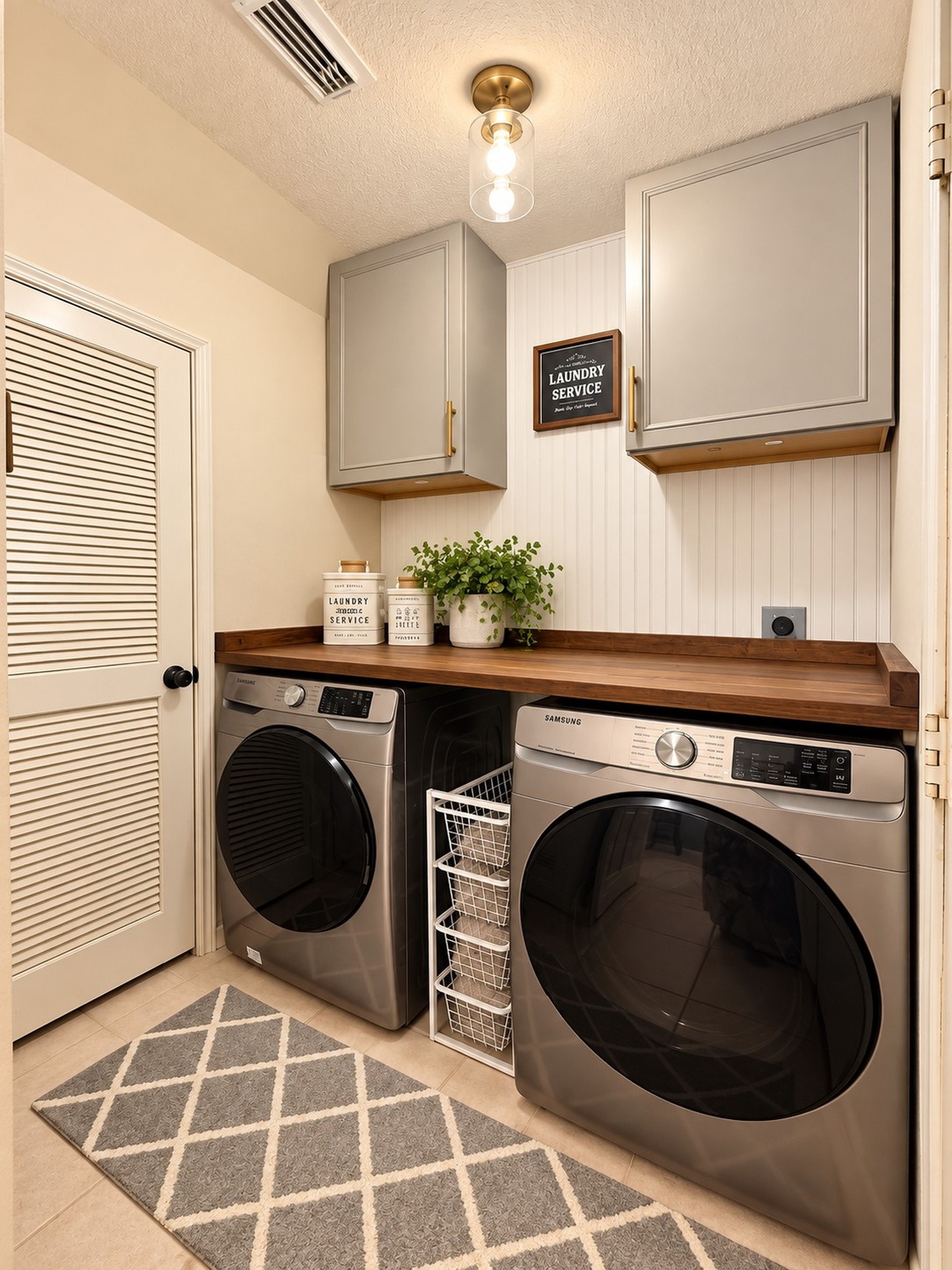 Utility Room has a custom folding shelf & built in cabinetry