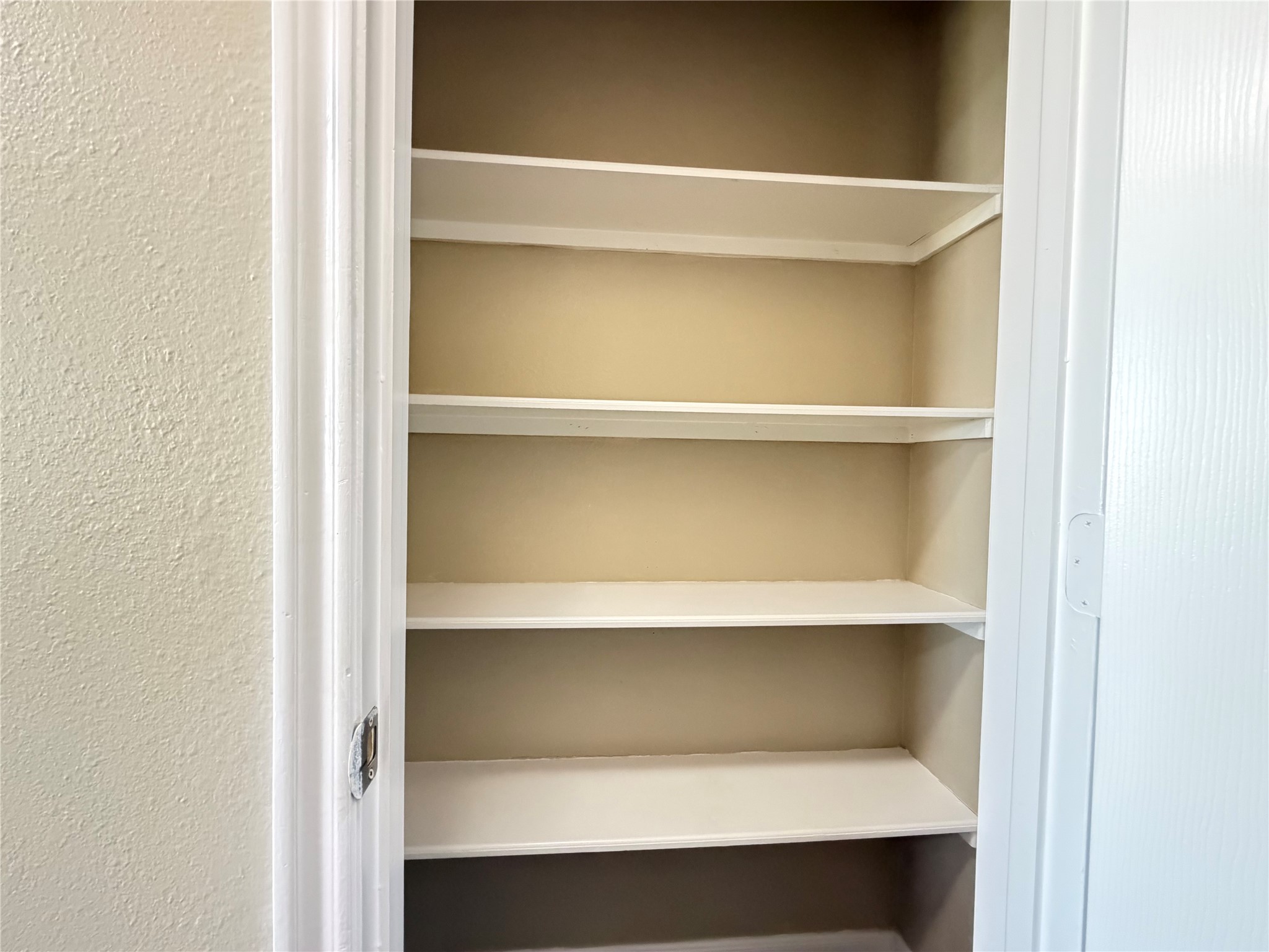 Spacious pantry with multiple shelves, perfect for organized storage.
