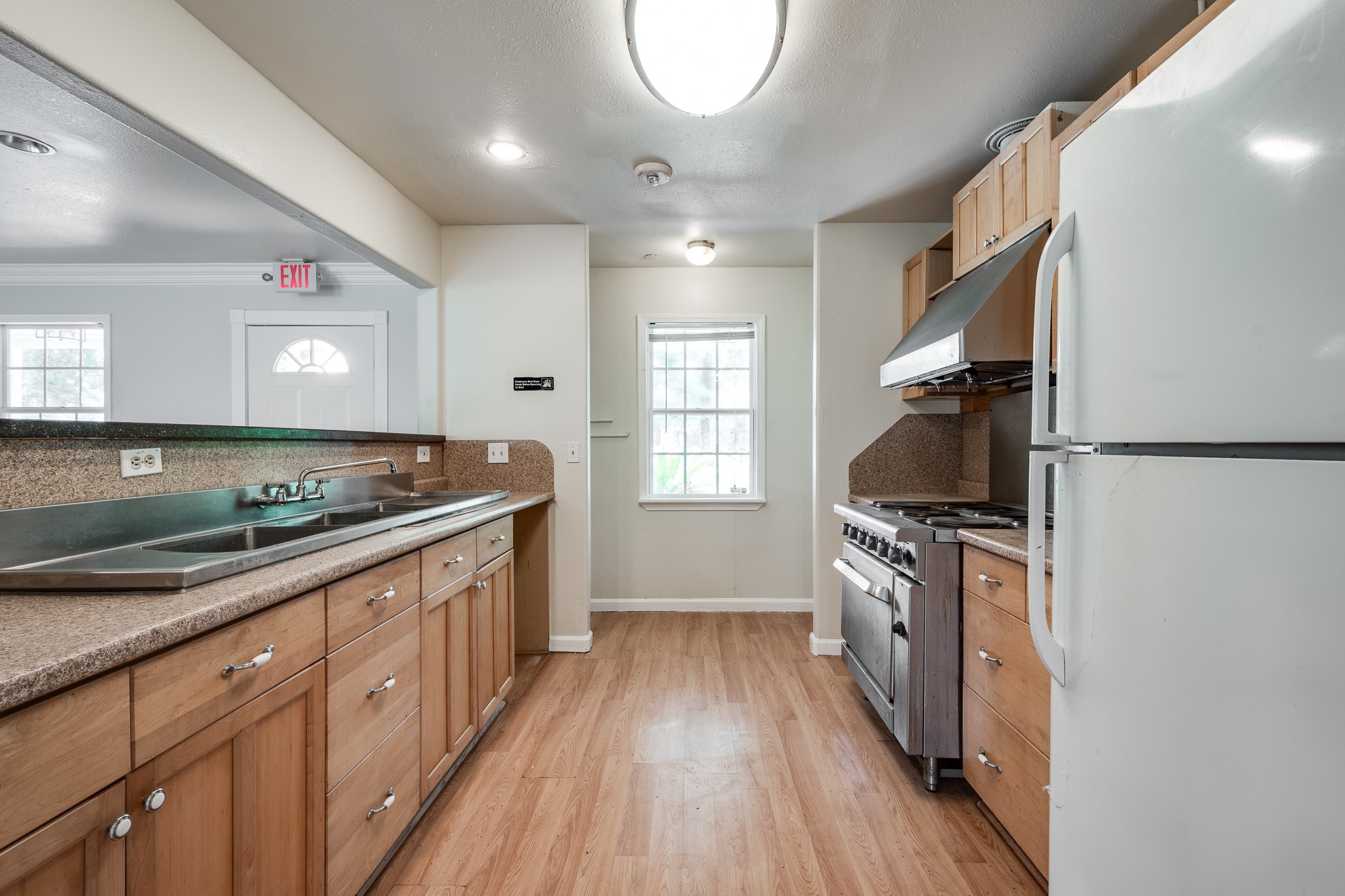 Kitchen in building #3 with commercial grade oven & lots of cabinet space.