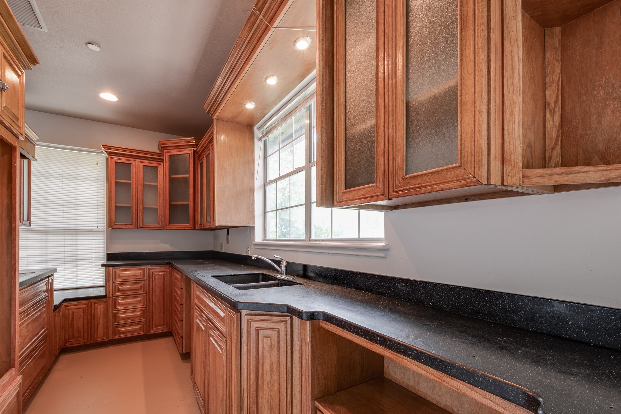 Kitchen with extra counter tops and lots of cabinets in building #7.
