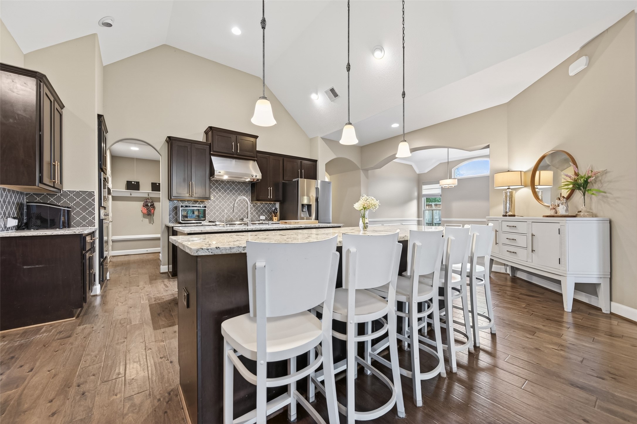 The kitchen is a great gathering spot to either have a routine meal or entertaining.