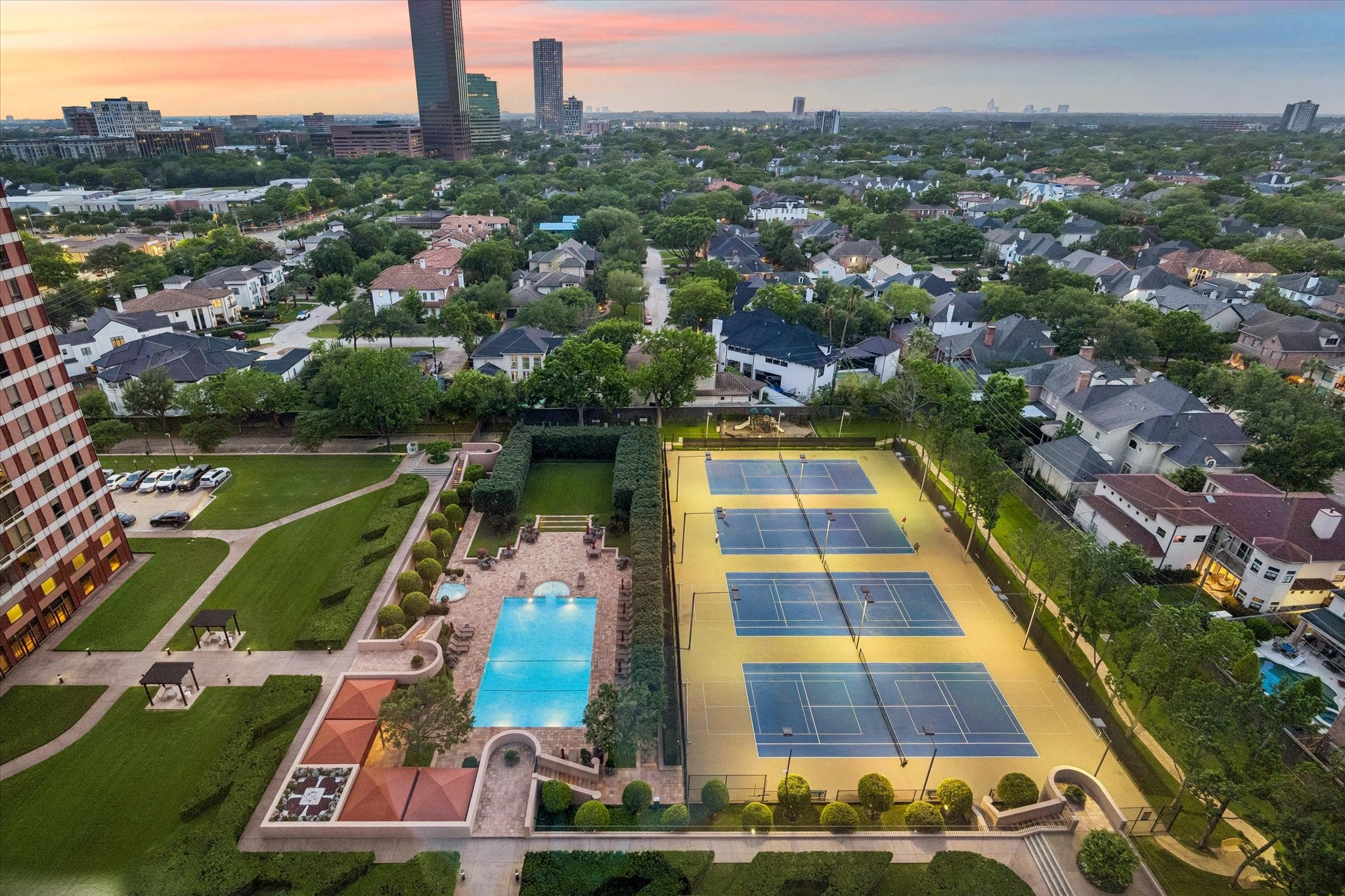 View of the manicured 9 acres of resort style grounds.