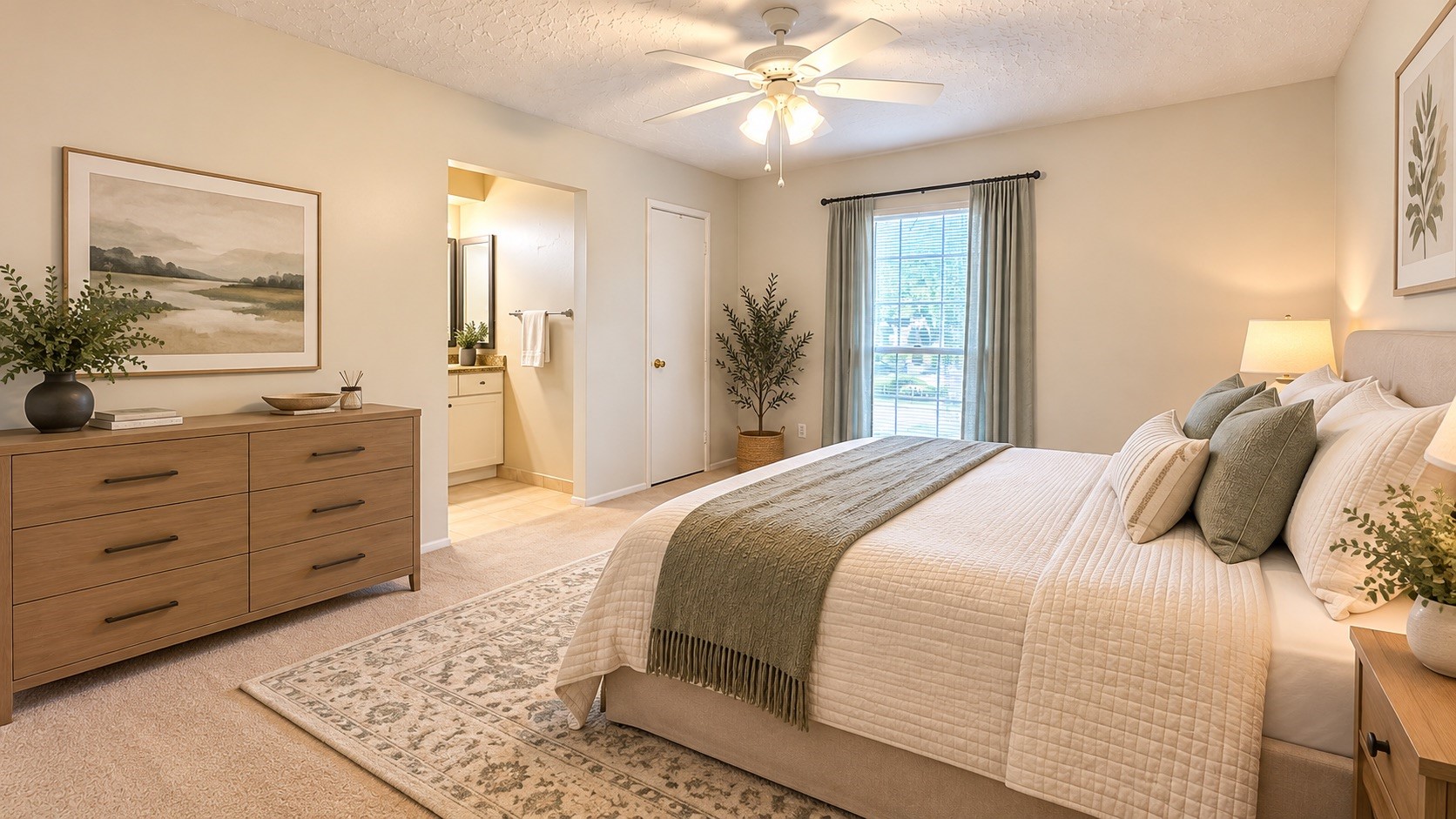 Virtually staged primary bedroom.