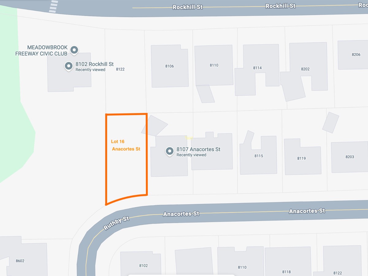 LOT 16! Approximately 7,458 sq ft residential lot with estimated dimensions of 60 x 134 ft, located next to 8107 Anacortes Street. LOT 16! Approximately 7,458 sq ft residential lot with estimated dimensions of 60 x 134 ft, located next to 8107 Anacortes Street.