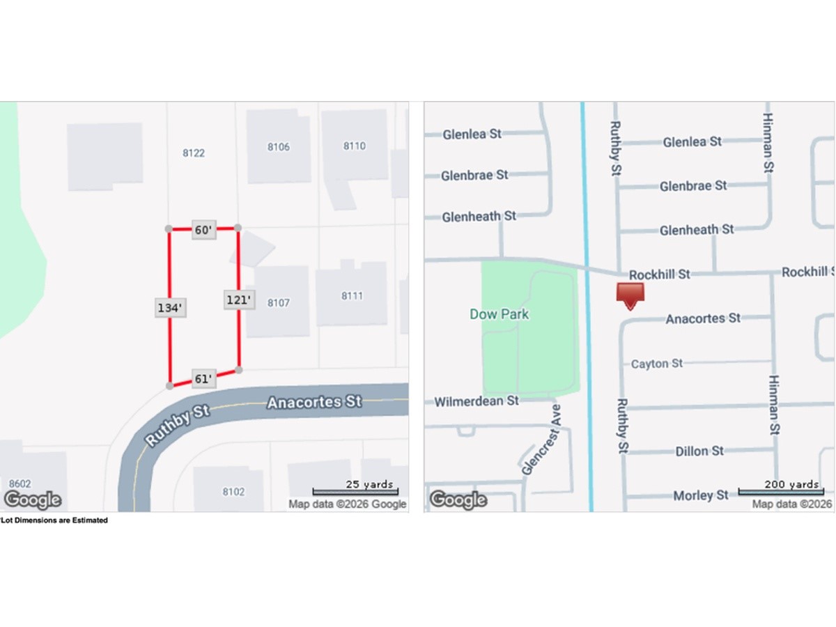 Approximately 7,458 sq ft residential lot with estimated dimensions of 60 x 134 ft.Lot dimensions are approximate. Buyer to verify.