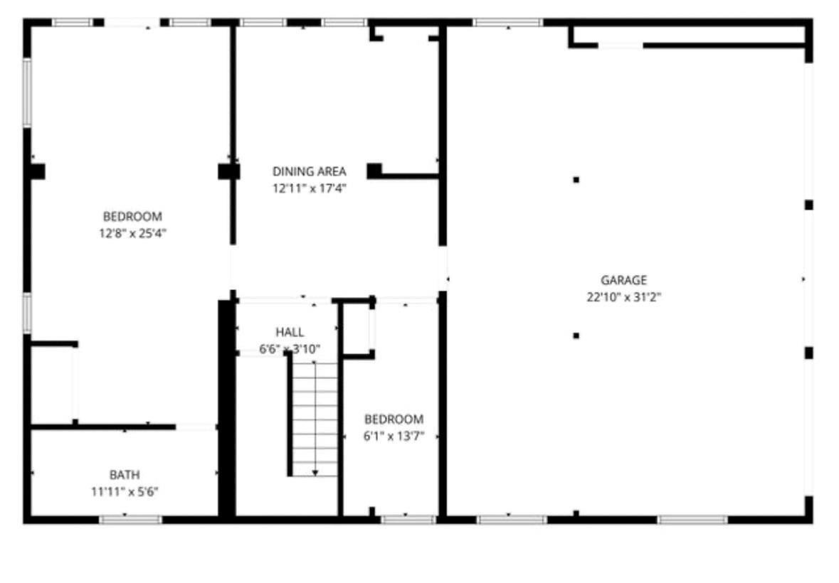 Where is says "Dining Area", a portion of that has been closed off and turned into a 4th bedroom with closet. The "6x13 Bedroom" is an open area that could be used as a craft room or small study.