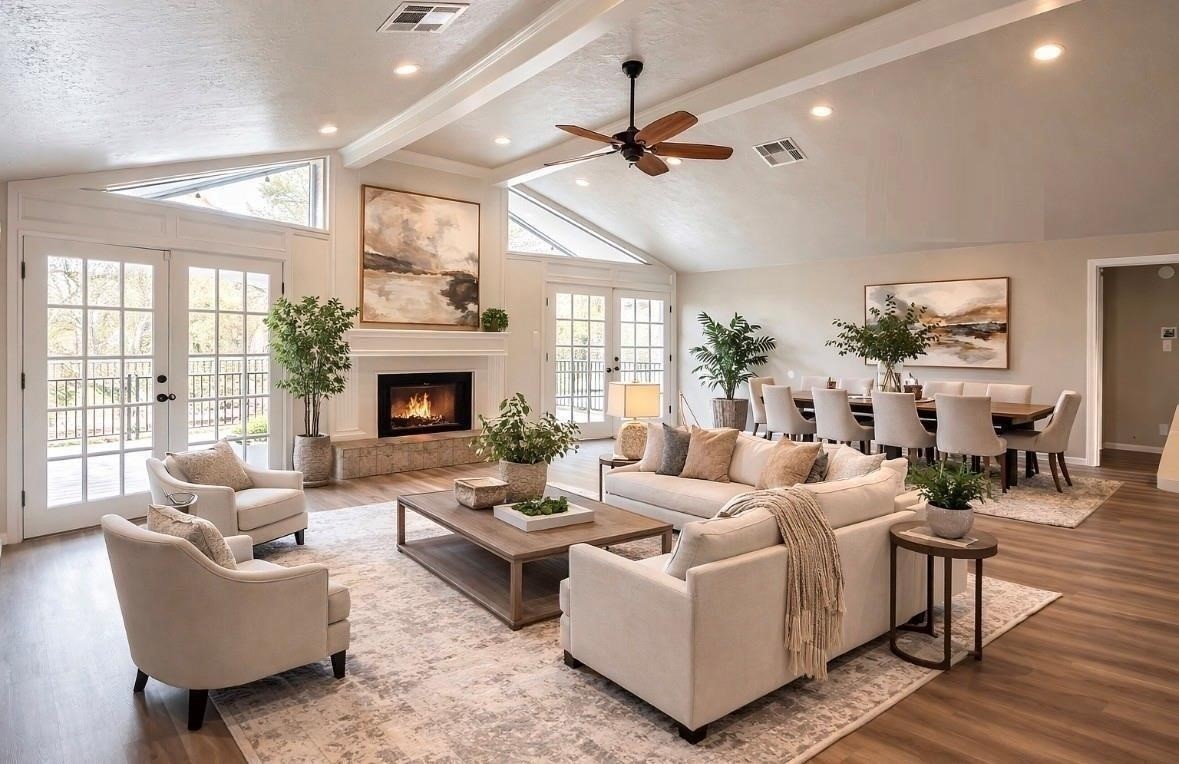 This is such a cozy space. Notice the beams and recessed lighting that draw the eyes up. Virtually Staged
