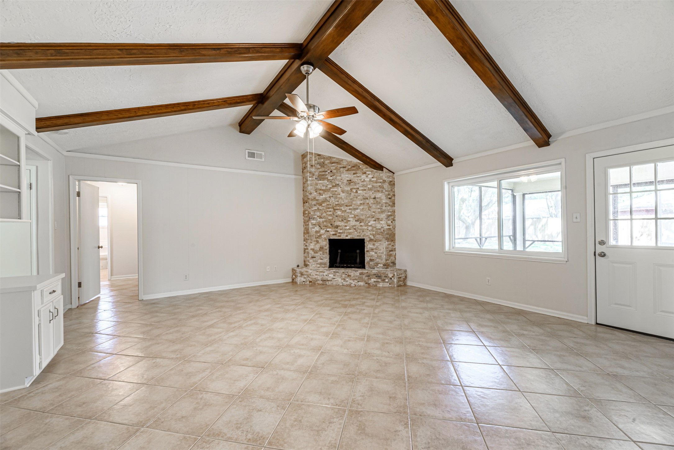 Elegant and Inspiring stone wall fireplace.