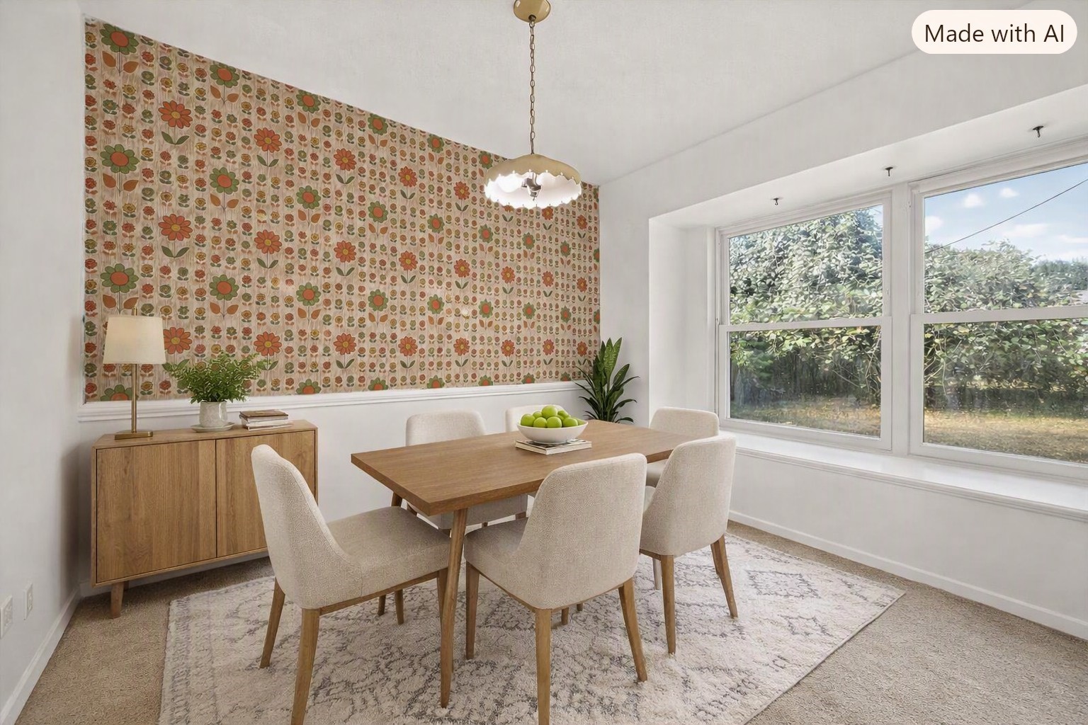 Virtual staged breakfast area.
