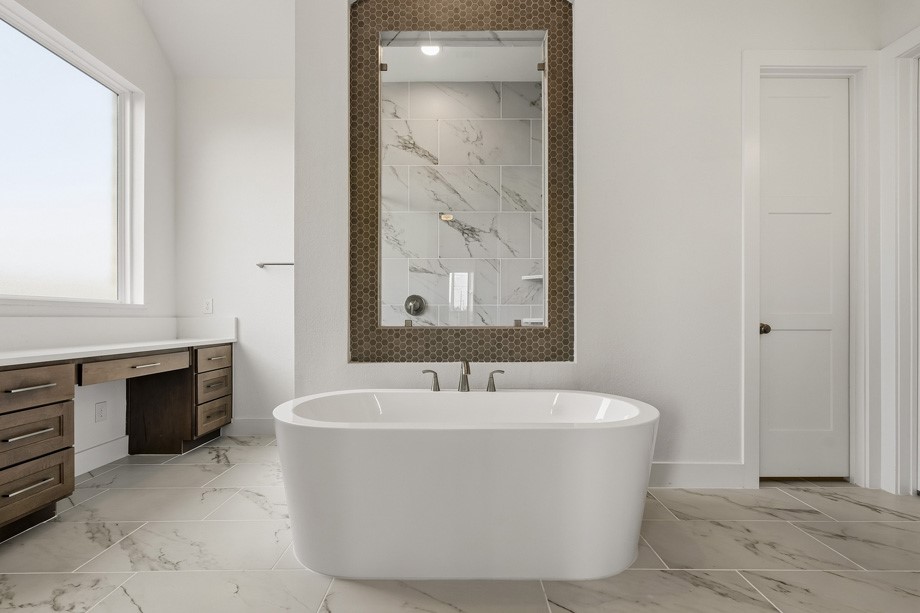 Spa inspired bath with freestanding tub