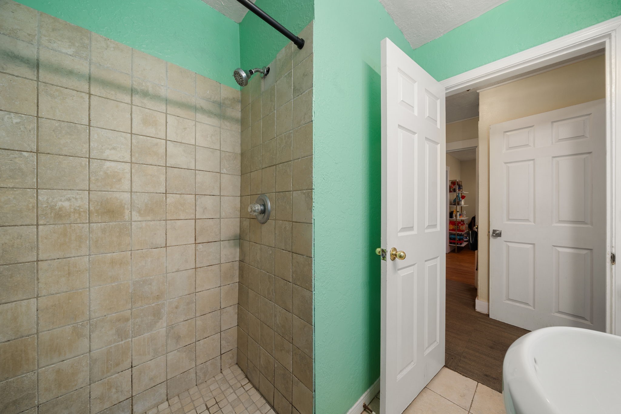 Walk in shower in main bath in the main home.