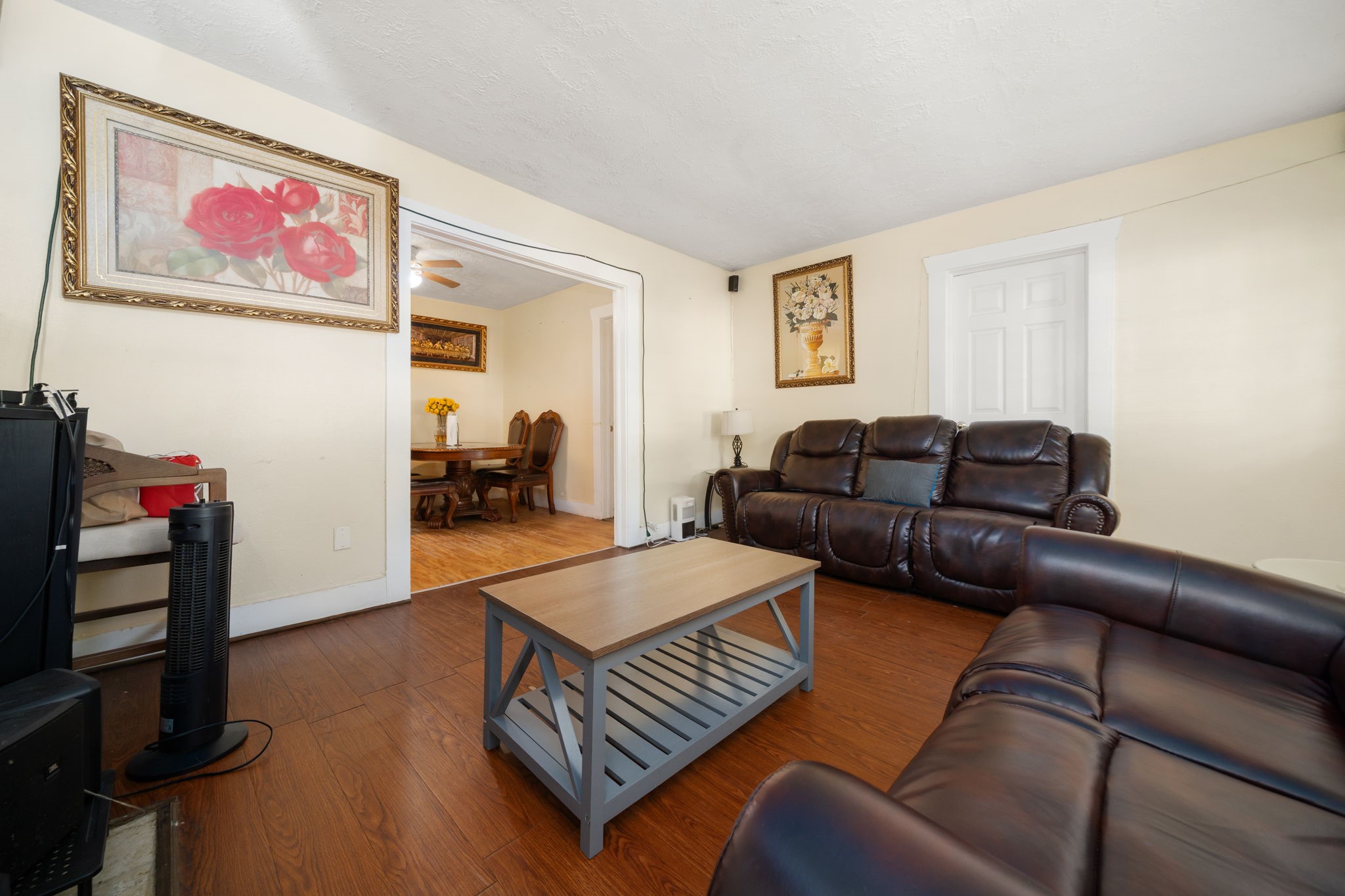 Laminate flooring and this room is large in size.