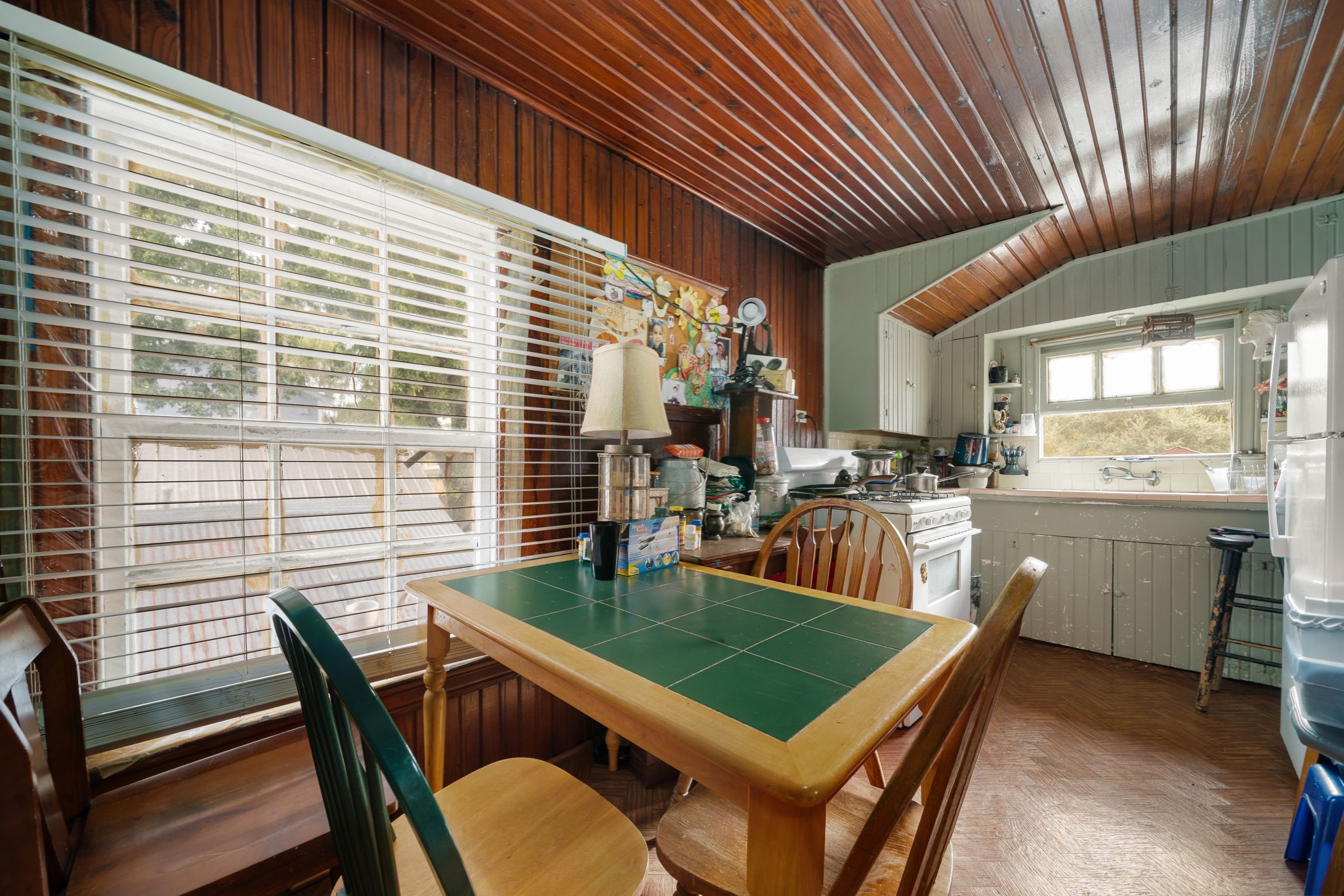Natural wood paneling makes for a great cottage appeal.