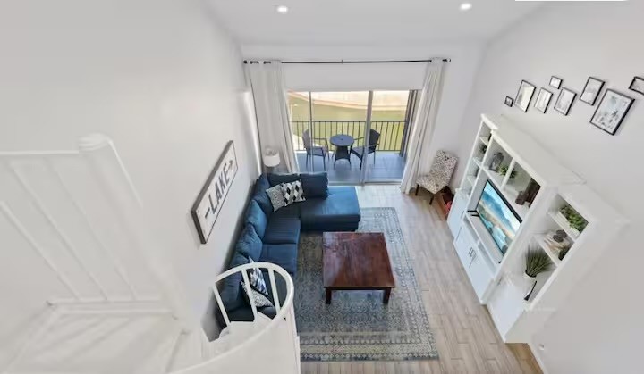View of the living room from the loft