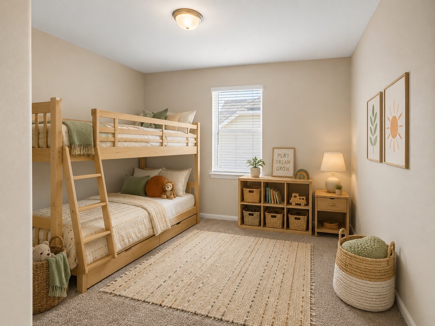 *virtually staged* A peaceful secondary bedroom with enough room for furniture without feeling crowded.