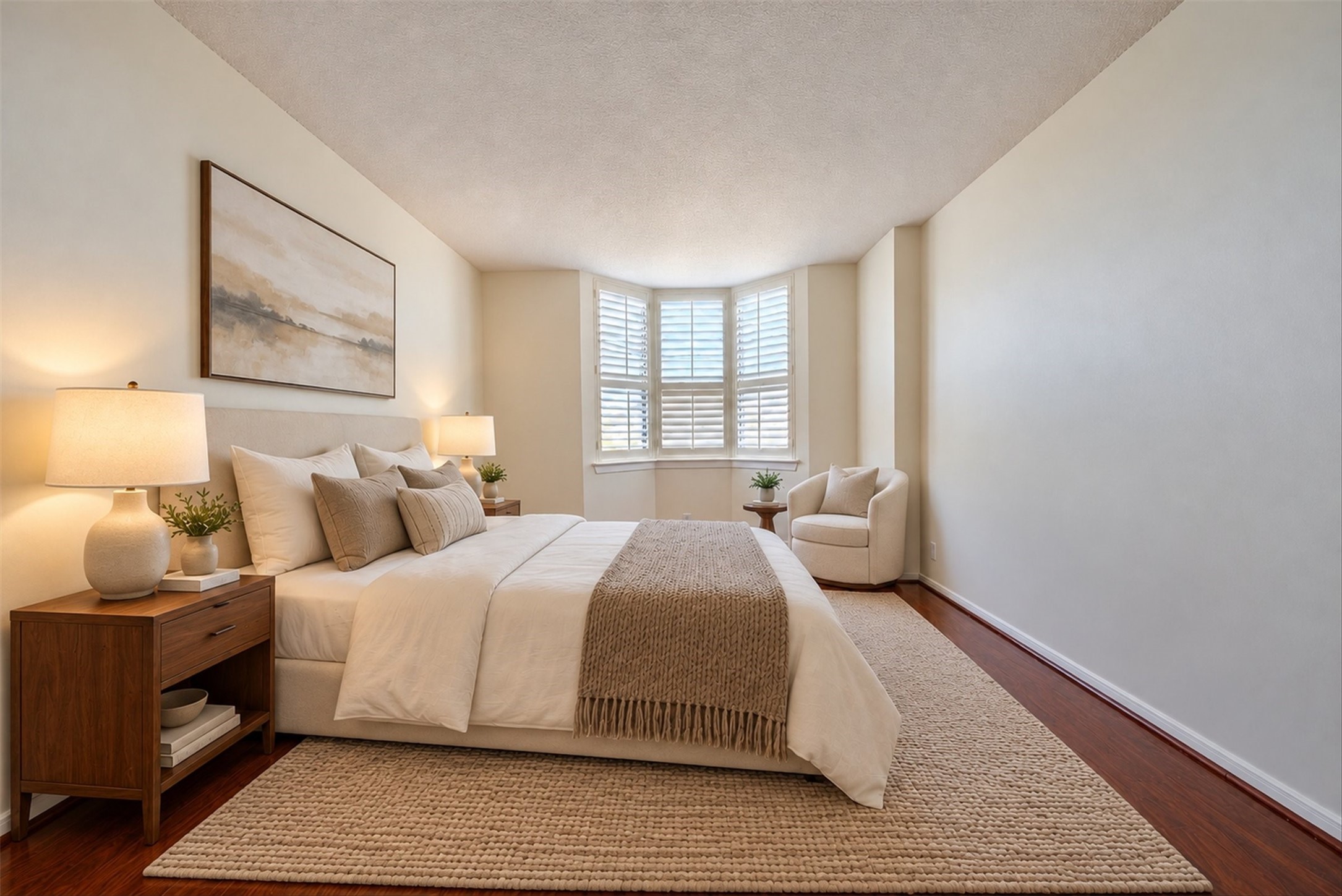 Virtually staged primary bedroom.