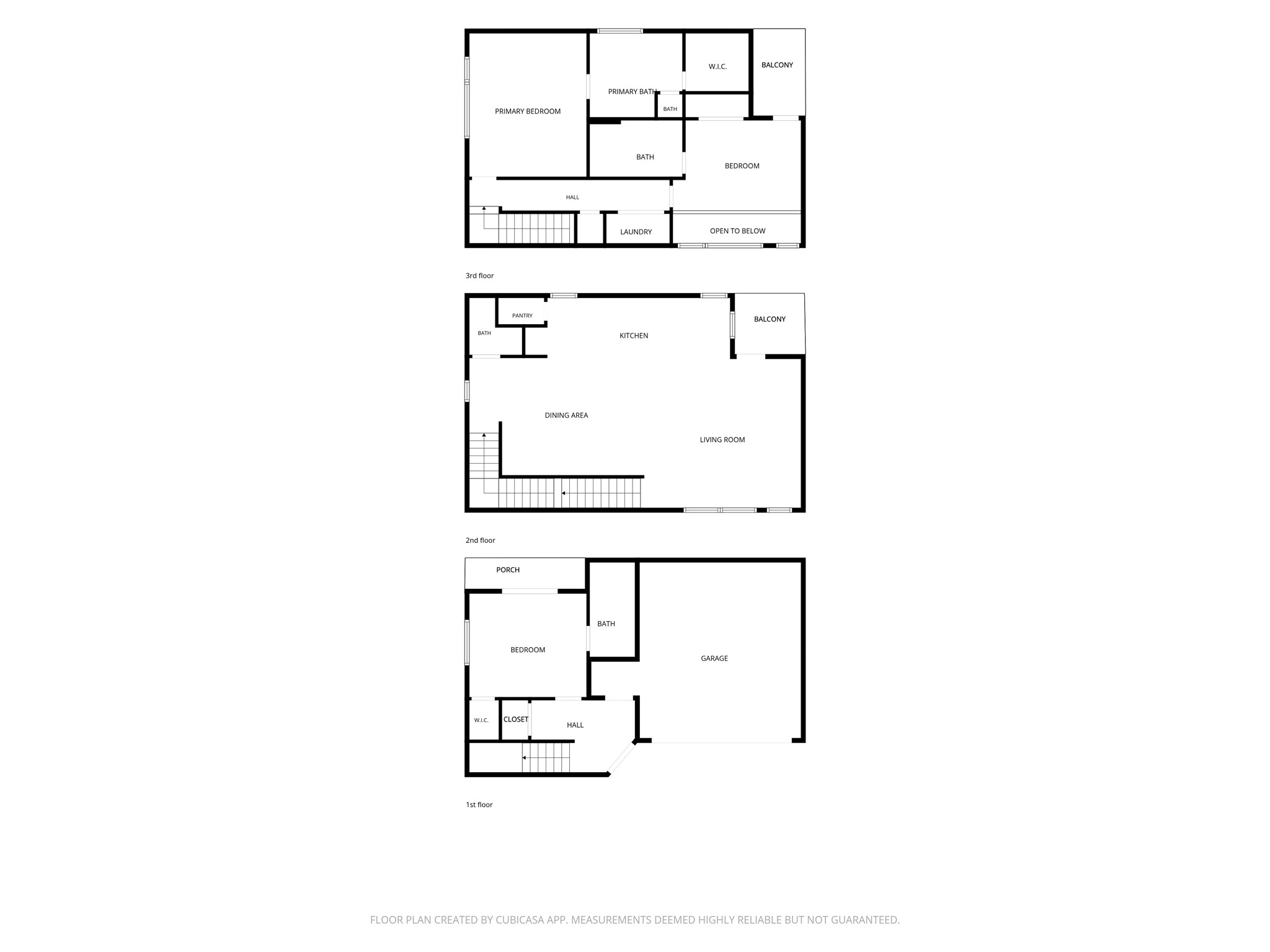 Explore this spacious three-level home featuring a primary bedroom with an ensuite, additional bedroom with an ensuite and balcony on the top floor, an open-concept kitchen and living area with an additional balcony on the second floor, and a convenient first floor with a bedroom, bath, and garage.
