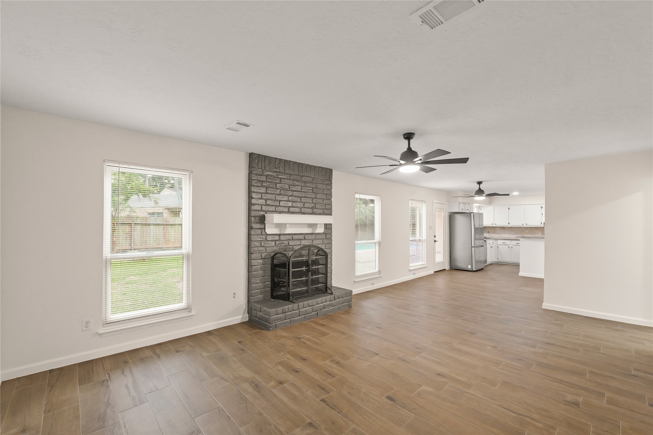 Natural light fills the family and dining room