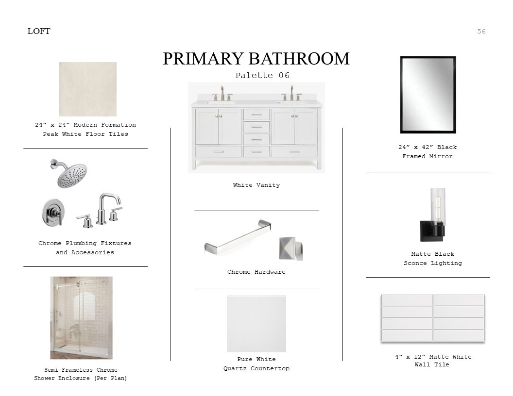 Farmhouse Look Palette 6: Primary Bathroom Selection Sheet (*Artist rendering used for illustration purposes only.)