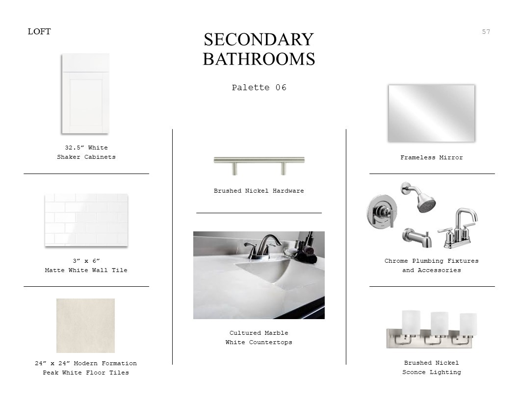 Farmhouse Look Palette 6: Secondary Bathrooms Selection Sheet (*Artist rendering used for illustration purposes only.)